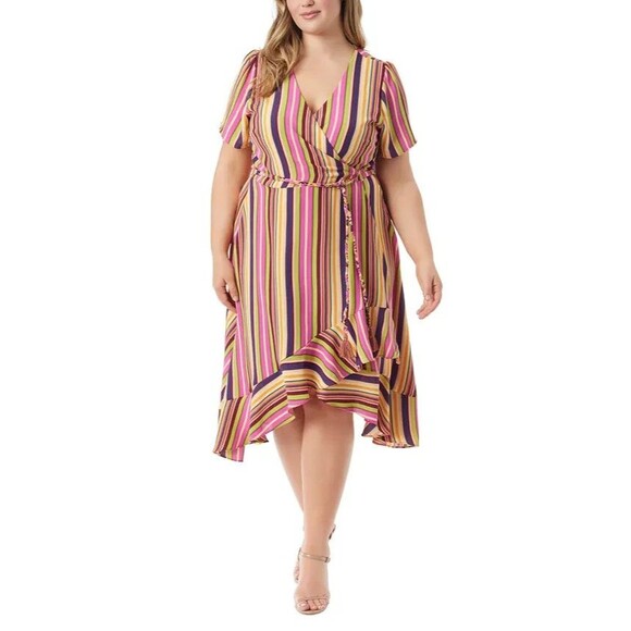 Jessica Simpson Women's Trendy Plus Size Striped Varsha Wrap Dress Multicolor 3X - Picture 1 of 11